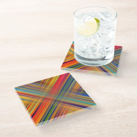 Colorful Kriss Kross Pattern Plaid ガラスコースター (アングル)