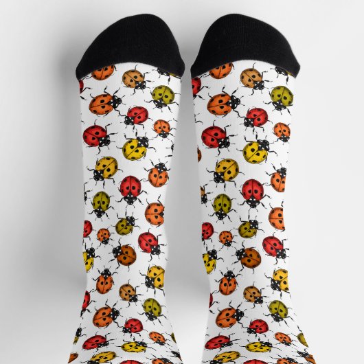 Colorful ladybugs on white ソックス (上部)