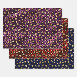 Colorful Leopard Print Design with Gold Accents  ラッピングペーパーシート