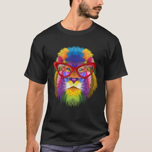 Colorful Lion Animal with glasses wildlife Tシャツ (正面)