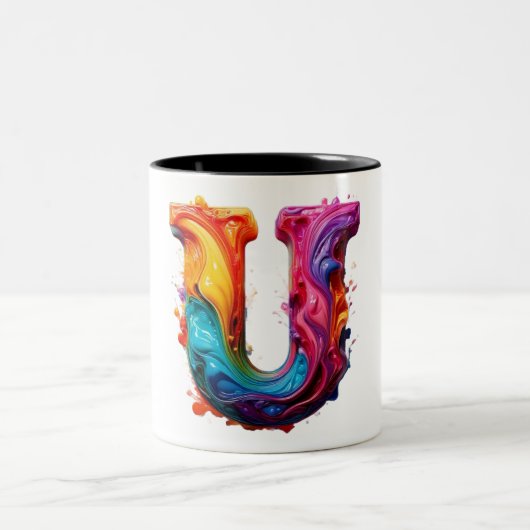 Colorful Liquid Letter "U" Mug – Vibrant 3D Paint  ツートーンマグカップ (中央)