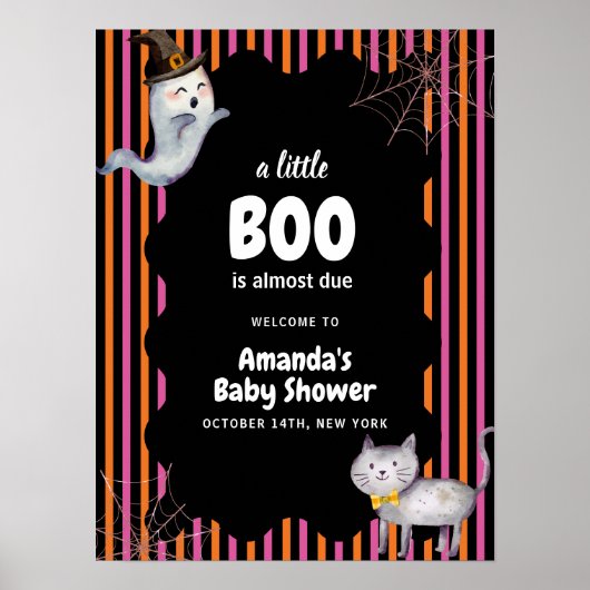 Colorful Little Boo Ghost Cat Baby Shower Welcome ポスター (正面)