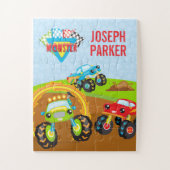 Colorful Little Boy Monster Trucks with First Name ジグソーパズル (縦)