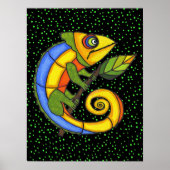 Colorful Lizard on a Branch Original Painting ポスター (正面)