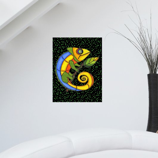 Colorful Lizard on a Branch Original Painting ポスター