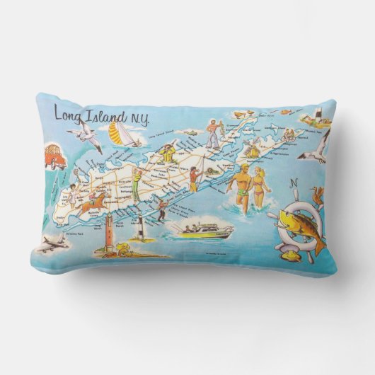Colorful Long Island NY ランバークッション (正面)