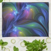 Colorful Luminous Abstract Blue Pink Green Fractal キッチンタオル (折り畳み)