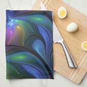 Colorful Luminous Abstract Blue Pink Green Fractal キッチンタオル (四つ折り)
