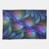 Colorful Luminous Abstract Blue Pink Green Fractal キッチンタオル (横)