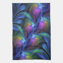 Colorful Luminous Abstract Blue Pink Green Fractal キッチンタオル