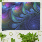 Colorful Luminous Abstract Blue Pink Green Fractal キッチンタオル (折り畳み)
