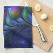 Colorful Luminous Abstract Blue Pink Green Fractal キッチンタオル (四つ折り)