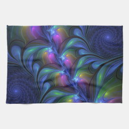 Colorful Luminous Abstract Blue Pink Green Fractal キッチンタオル