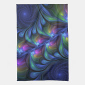 Colorful Luminous Abstract Blue Pink Green Fractal キッチンタオル (縦)