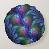 Colorful Luminous Abstract Blue Pink Green Fractal ラウンドクッション (裏面)