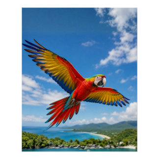 Colorful Macaw Parrot in Flight – Tropical Wildlif ポスター