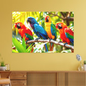 Colorful Macaw Parrots Bird Art キャンバスプリント (インサイチュ (リビング))