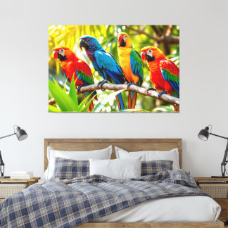 Colorful Macaw Parrots Bird Art キャンバスプリント