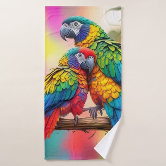 Colorful Macaw Parrots On A Branch-45739 バスタオル (バスタオル)