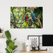 Colorful Macaw Parrots Perched Together ポスター (ホームオフィス)
