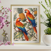 Colorful Macaw Parrots with Pineapples ポスター