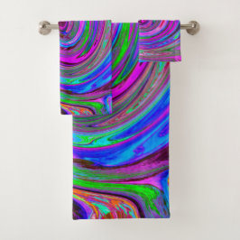 Colorful Magenta Swirl Retro Abstract Design バスタオルセット