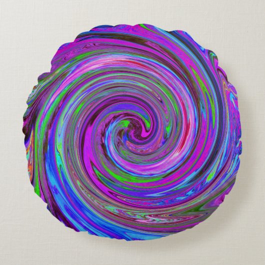 Colorful Magenta Swirl Retro Abstract Design ラウンドクッション (正面)