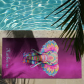 Colorful Mandala Elephant with Customized Name ビーチタオル