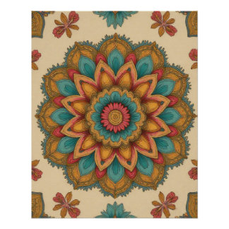 Colorful Mandala Floral Boho Poster ポスター