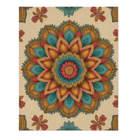 Colorful Mandala Floral Boho Poster ポスター (正面)