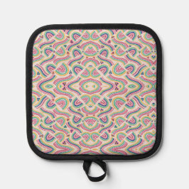 Colorful mandala-patterned pot holder with black  鍋敷き
