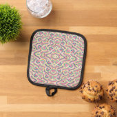 Colorful mandala-patterned pot holder with black  鍋敷き (トップダウン)