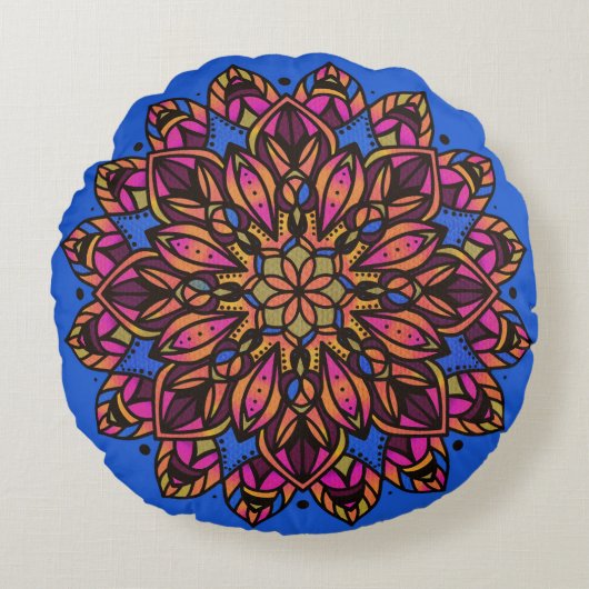 Colorful Mandala Round Pillow ラウンドクッション (正面)