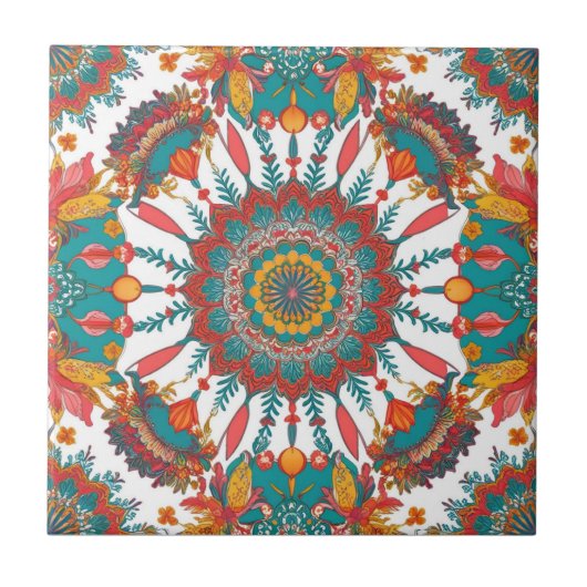 Colorful Mandala Tile | Floral Boho Design タイル (正面)