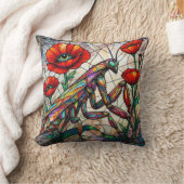 Colorful Mantis Stained Glass Poppies Steampunk  クッション (ブランケット)