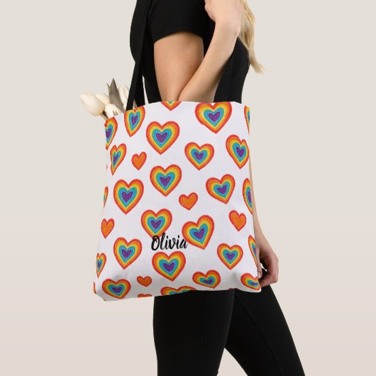 Colorful Marker Heart Pattern Tote Bag トートバッグ (クローズアップ)