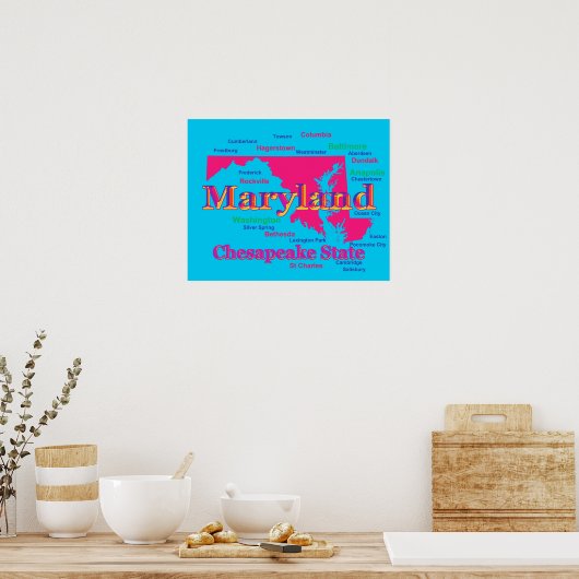 Colorful Maryland State Pride Map Silhouette ポスター (キッチン)