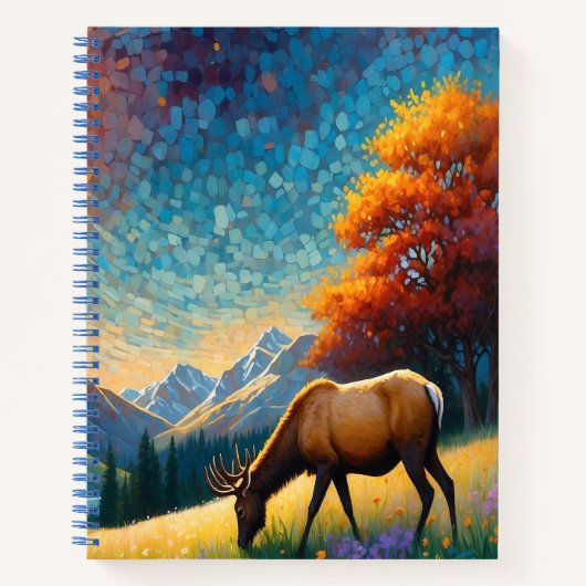 Colorful Meadow Elk with Flowers Art ノートブック (正面)