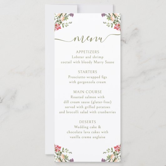 Colorful Meadow Flower Rustic Wedding Menu Card (正面)