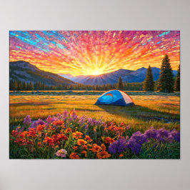 Colorful Meadow Flowers Camping Tent Art ポスター