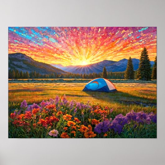 Colorful Meadow Flowers Camping Tent Art ポスター (正面)
