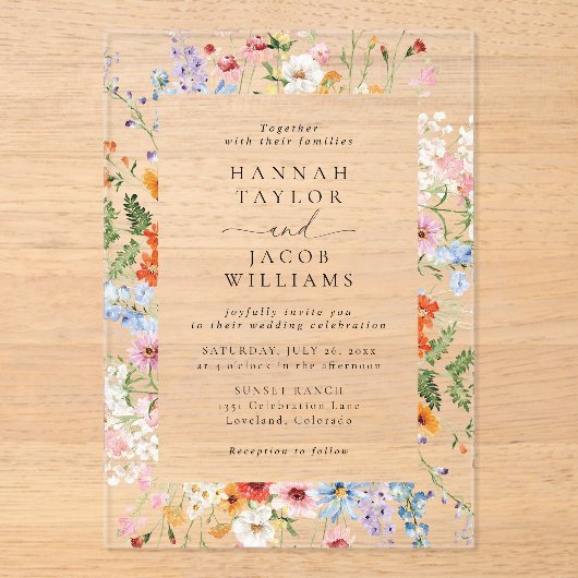 Colorful Meadow Wildflower Wedding  アクリル招待状 (正面)