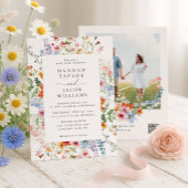 Colorful Meadow Wildflower Wedding QR Code 招待状