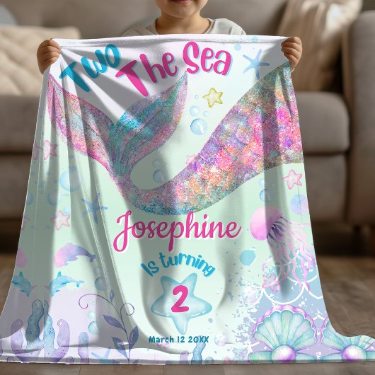 Colorful Mermaid second birthday フリースブランケット