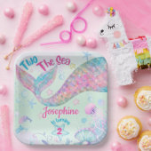 Colorful Mermaid second birthday square ペーパープレート (パーティー)