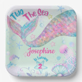 Colorful Mermaid second birthday square ペーパープレート (正面)