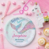Colorful Mermaid watercolor birthday ペーパープレート (パーティー)