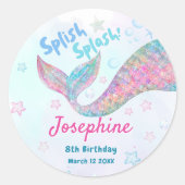 Colorful Mermaid watercolor birthday ラウンドシール (正面)