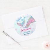 Colorful Mermaid watercolor birthday ラウンドシール (封筒)