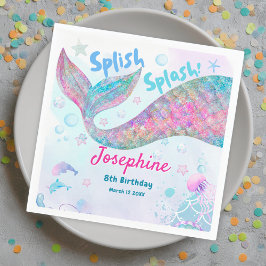 Colorful Mermaid watercolor birthday custom スタンダードカクテルナプキン
